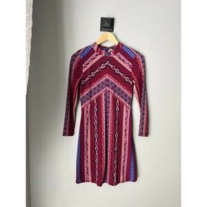 Free People Purple Stella Mini Dress X Small Mock Neck Tribal Print XS